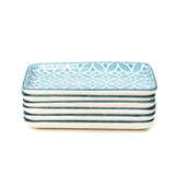 Glazed Light Blue 7 Inch Diamonds Rectangle Ceramic Plates (Set of 6)
