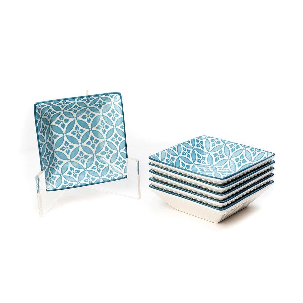 Glazed Light Blue Square Ceramic Bowls (4.5 Inch) (Set of 6)