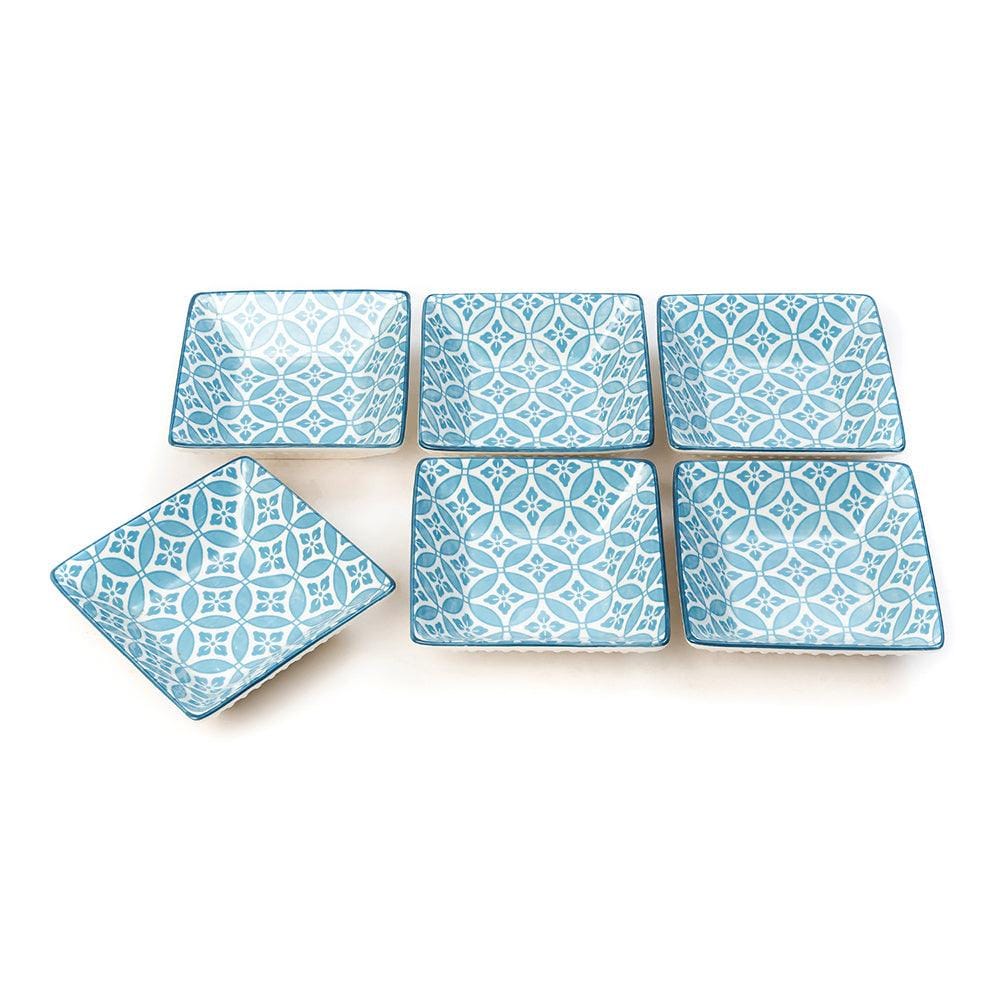Glazed Light Blue Square Ceramic Bowls (4.5 Inch) (Set of 6)