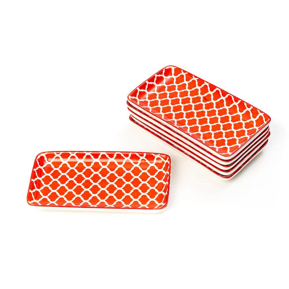 Glazed Rising Red 7 Inch Rectangle Ceramic Plates (Set of 6) – EZ Life