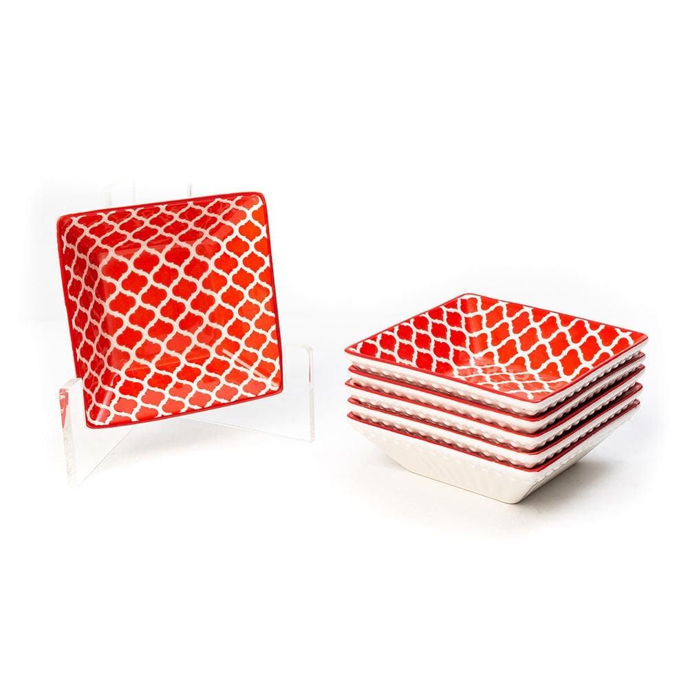 Glazed Rising Red Square Ceramic Bowls (4.5 Inch) (Set of 6)