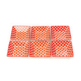 Glazed Rising Red Square Ceramic Bowls (4.5 Inch) (Set of 6)