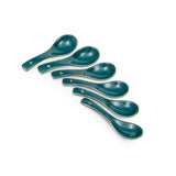 Urbane Bone China Glossy Green Soup Spoon with Gold Lining Set (Pack of 6)