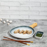 Gray-White Ceramic Serving Platter with Wooden Handle