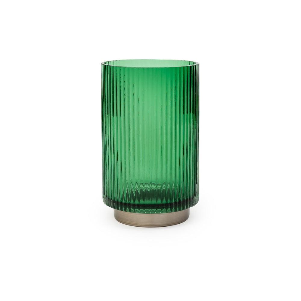 Green Stripes Serrated Inverted Transparent Glass Vase