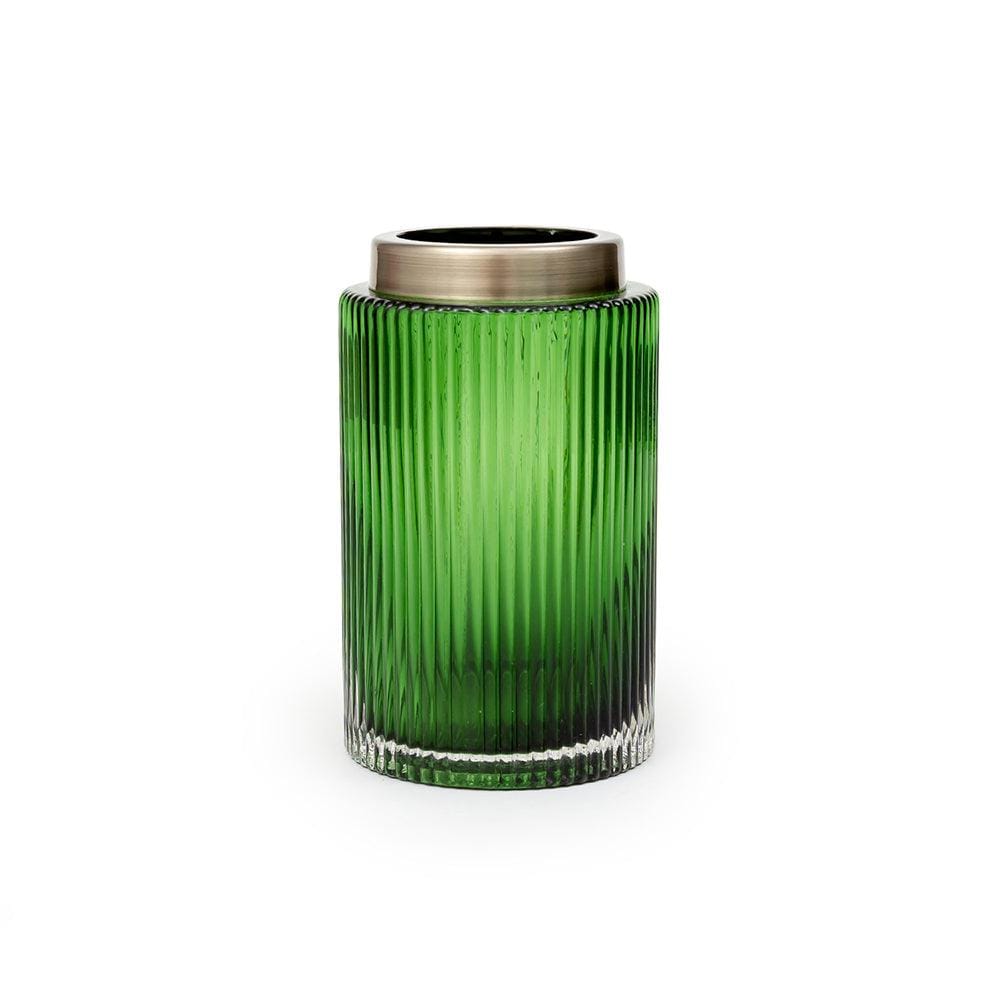 Green Stripes Serrated Transparent Glass Vase