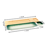 Green-White Rectangle Sushi Plate on Wooden Tray Set (1 Plate - 1 Bowl)