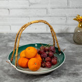 Green-White Serving Platter with Wooden Handle