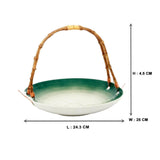 Green-White Serving Platter with Wooden Handle