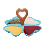 4 Compartment Hearty Blue Ceramic Serving Platter with Wooden Handle
