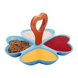 4 Compartment Hearty Blue Ceramic Serving Platter with Wooden Handle