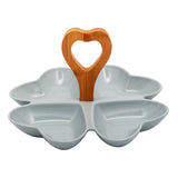 4 Compartment Hearty Gray Ceramic Serving Platter with Wooden Handle