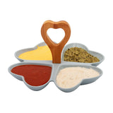 4 Compartment Hearty Gray Ceramic Serving Platter with Wooden Handle