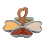 4 Compartment Hearty Gray Ceramic Serving Platter with Wooden Handle