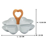 4 Compartment Hearty Gray Ceramic Serving Platter with Wooden Handle