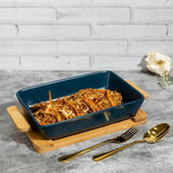 Ceramic Large Hot Server on Wooden Tray (Blue)