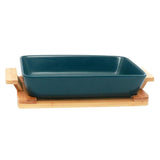 Ceramic Large Hot Server on Wooden Tray (Blue)