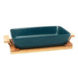 Ceramic Large Hot Server on Wooden Tray (Blue)