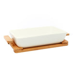 Ceramic Large Hot Server on Wooden Tray (White)