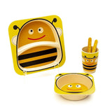 Kids 5 Piece Bamboo Fibre Eco-Friendly Meal Set - Bee (Yellow)