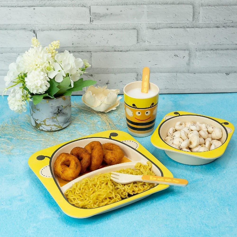 Kids 5 Piece Bamboo Fibre Eco-Friendly Meal Set - Bee (Yellow)