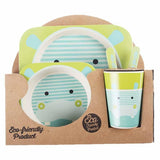 Kids 5 Piece Bamboo Fibre Eco-Friendly Meal Set - Green Hippo (Multicolor)