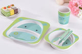 Kids 5 Piece Bamboo Fibre Eco-Friendly Meal Set - Green Hippo (Multicolor)