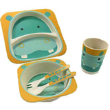 Kids 5 Piece Bamboo Fibre Eco-Friendly Meal Set - Hippo (Blue)