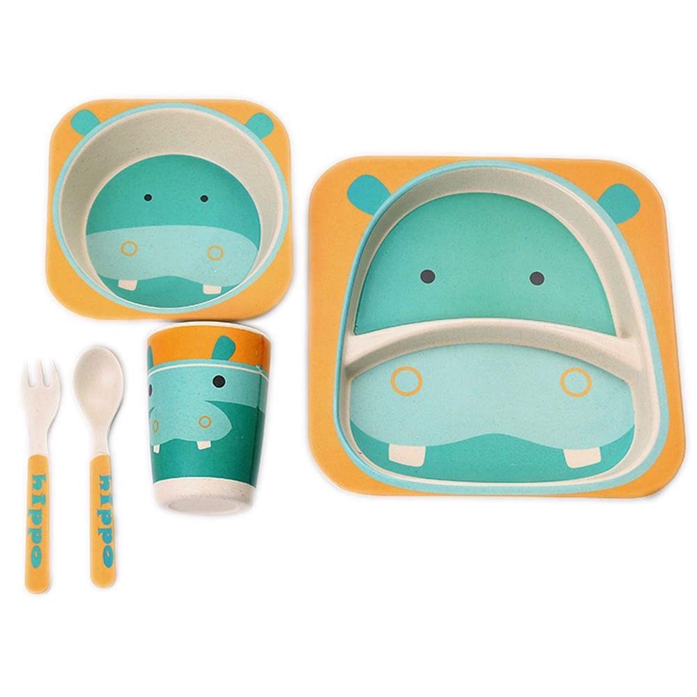 Kids 5 Piece Bamboo Fibre Eco-Friendly Meal Set - Hippo (Blue)