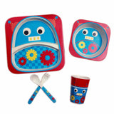 Kids 5 Piece Bamboo Fibre Eco-Friendly Meal Set - Robot (Multicolor)