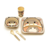 Kids 5 Piece Bamboo Fibre Eco-Friendly Meal Set - Baby Elephant (Light Gray)