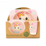 Kids 5 Piece Bamboo Fibre Eco-Friendly Meal Set - Bubbly Bunny (Baby Pink)