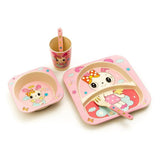 Kids 5 Piece Bamboo Fibre Eco-Friendly Meal Set - Bubbly Bunny (Baby Pink)