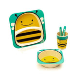 Kids 5 Piece Bamboo Fibre Eco-Friendly Meal Set - Bumble Bee (Aqua Blue & Yellow)