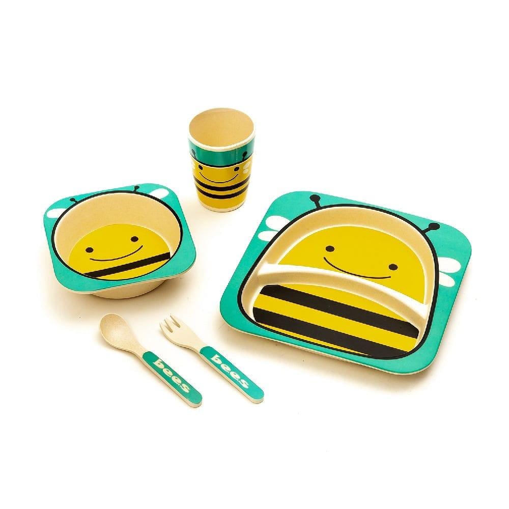 Kids 5 Piece Bamboo Fibre Eco-Friendly Meal Set - Bumble Bee (Aqua Blue & Yellow)