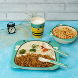 Kids 5 Piece Bamboo Fibre Eco-Friendly Meal Set - Bumble Bee (Aqua Blue & Yellow)
