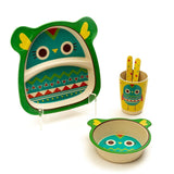 Kids 5 Piece Bamboo Fibre Eco-Friendly Meal Set - Crazy Chicken (Multicolor)