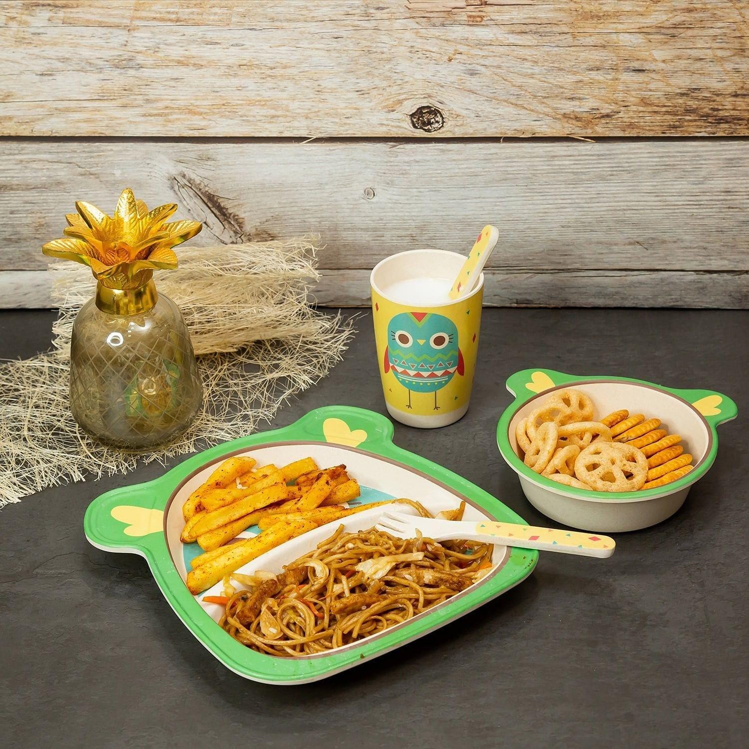 Kids 5 Piece Bamboo Fibre Eco-Friendly Meal Set - Crazy Chicken (Multicolor)