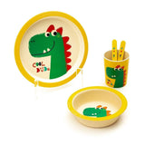 Kids 5 Piece Bamboo Fibre Eco-Friendly Meal Set - Hungry Dino (Yellow & Green)