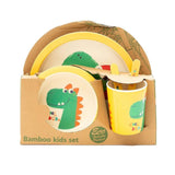 Kids 5 Piece Bamboo Fibre Eco-Friendly Meal Set - Hungry Dino (Yellow & Green)