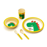 Kids 5 Piece Bamboo Fibre Eco-Friendly Meal Set - Hungry Dino (Yellow & Green)