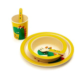 Kids 5 Piece Bamboo Fibre Eco-Friendly Meal Set - Hungry Dino (Yellow & Green)