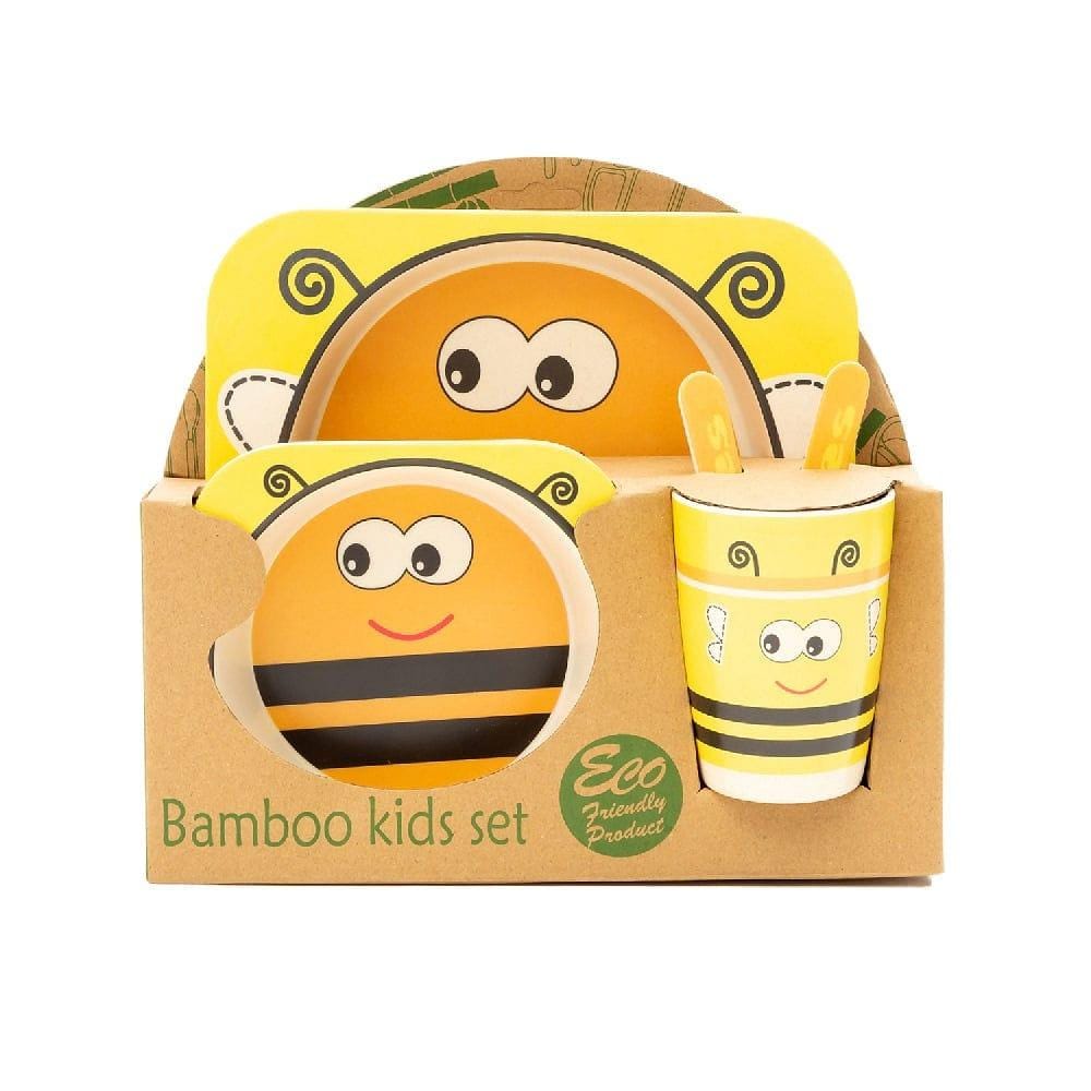 Kids 5 Piece Bamboo Fibre Eco-Friendly Meal Set - Hungry Honeybee (Yellow & Black)