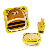 Kids 5 Piece Bamboo Fibre Eco-Friendly Meal Set - Hungry Honeybee (Yellow & Black)