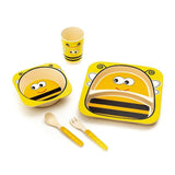 Kids 5 Piece Bamboo Fibre Eco-Friendly Meal Set - Hungry Honeybee (Yellow & Black)