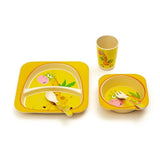 Kids 5 Piece Bamboo Fibre Eco-Friendly Meal Set - Jumpy Giraffe (Yellow)