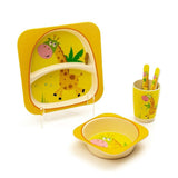 Kids 5 Piece Bamboo Fibre Eco-Friendly Meal Set - Jumpy Giraffe (Yellow)