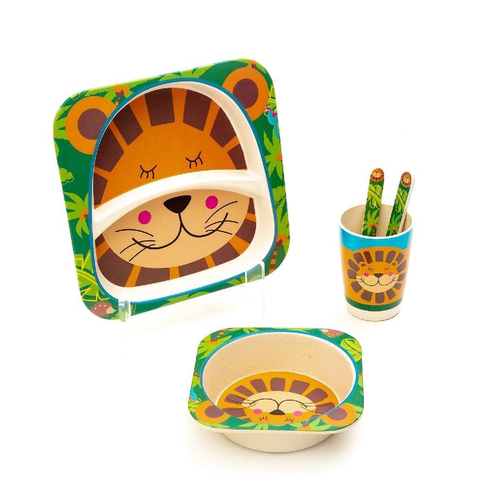 Kids 5 Piece Bamboo Fibre Eco-Friendly Meal Set - Lucky Lion (Multicolor)