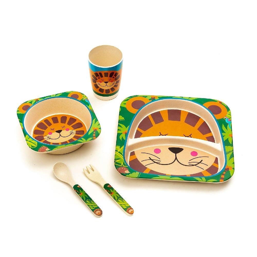 Kids 5 Piece Bamboo Fibre Eco-Friendly Meal Set - Lucky Lion (Multicolor)