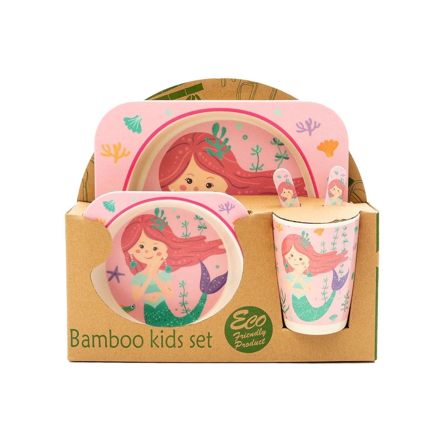 Kids 5 Piece Bamboo Fibre Eco-Friendly Meal Set - Mermaid (Pink)